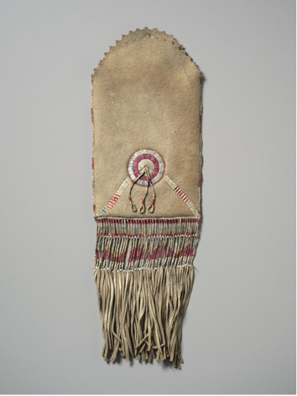 Tobacco Pouch, c. 1840 Hide, quill, glass, beads